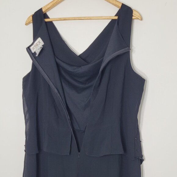 Jessica Black Evening Romper Faux Dress Sheer Back Zip Sleeveles Bead Detail 16P - Picture 3 of 12
